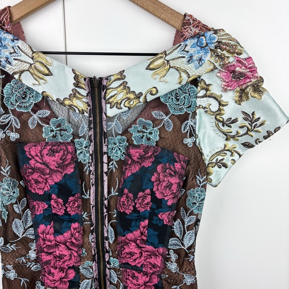 Anthropologie Beguile Byron Lars Lasercut Tapestry Pieced Brocade Dress Floral 2 - Picture 3 of 6